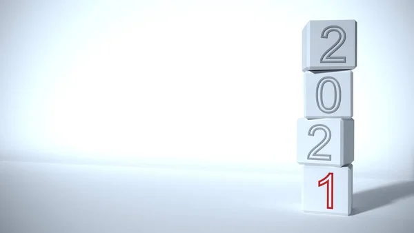 Beyaz arka planda 2021 işareti olan bloklar. 3B görüntüleme