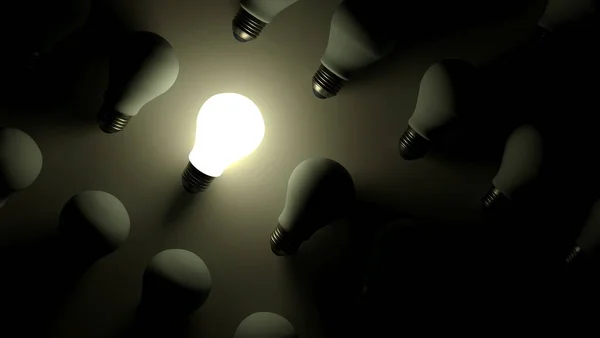 3Dレンダリング 暗闇の中で白熱電球が — ストック写真