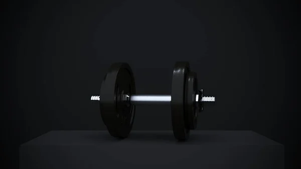 Rendering Heavy Black Professional Dumbbell Fitness Bodybuilding Black Background — Stock Photo, Image