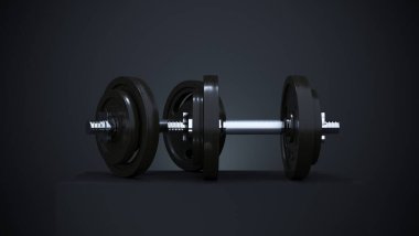 Siyah arka planda fitness ve vücut geliştirme için 3D renkte ağır siyah halterler