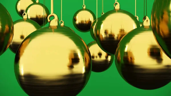 Vykreslování Zlato Vánoční Strom Koule Zeleném Pozadí — Stock fotografie