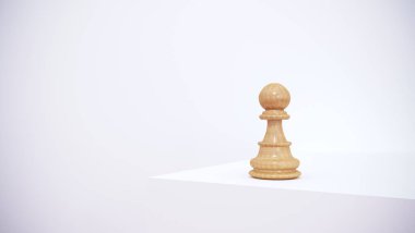 3D görüntüleme. Beyaz bir podyuma monte edilmiş bir satranç taşı. Satranç konsepti