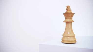 3D görüntüleme. Beyaz bir podyuma monte edilmiş satranç beyazı bir figür. Satranç konsepti