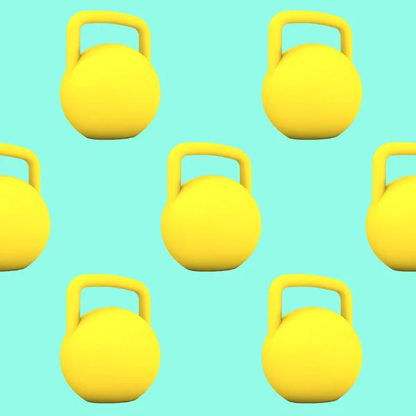 Vykreslování Žluté Fitness Činky Modrém Pozadí Pastelové Barvy — Stock fotografie