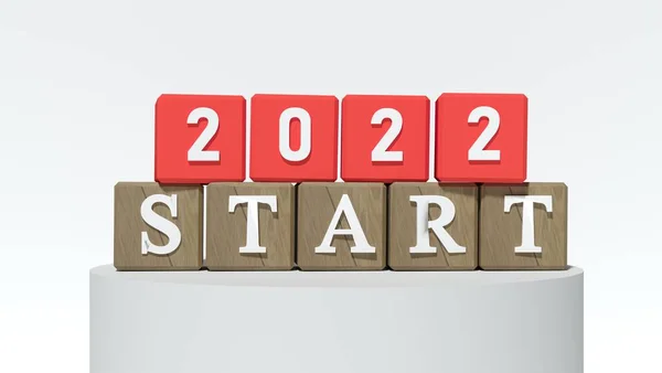 Blocos Vermelhos Com Número 2022 Start Conceito Ano Novo Espaço — Fotografia de Stock