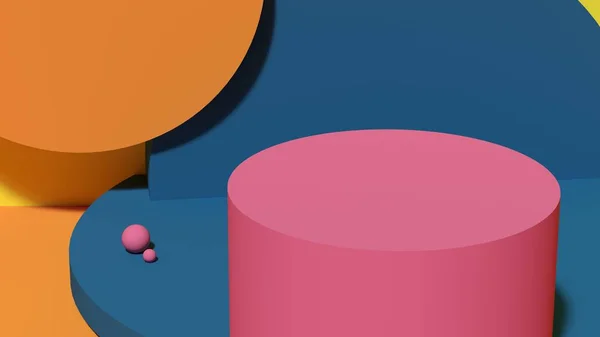 Roze Podia Blauwe Achtergrond Abstracte Voetstuk Scène Met Geometrische Scène — Stockfoto