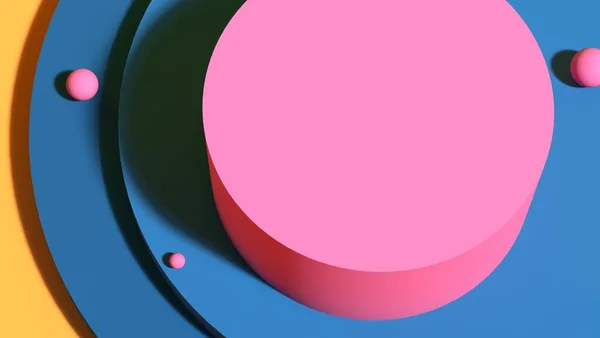 Mavi arka planda pembe podyumlar. Geometrik şekilli soyut kaide sahnesi. Kozmetik ürünler sunumu için sahne. Tasarım boşluğunu düzenle. Vitrin, dükkan önü, vitrin, 3D görüntüleme