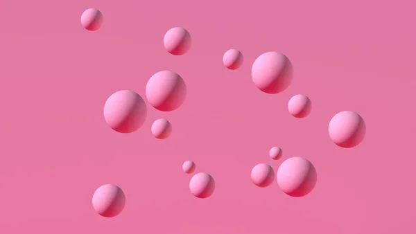 Soyut tema. Pembe arka planda 3 boyutlu pembe küreler. Ürününüzün reklamını yapmak için bir aşama