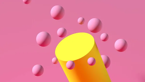 Abstract Thema Zwevende Roze Bollen Met Geel Podium Een Roze — Stockfoto