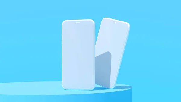 Mavi podyum ve açık mavi arkaplan üzerinde iki akıllı ponun 3D canlandırması