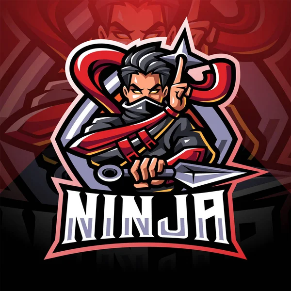 Ninja Esport Mascotte Logo Ontwerp — Stockvector