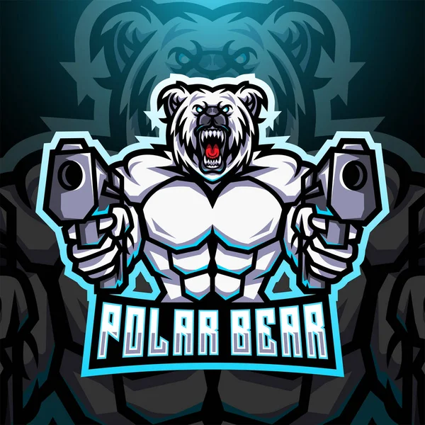 Polar Urso Artilheiro Esport Mascote Logotipo — Vetor de Stock