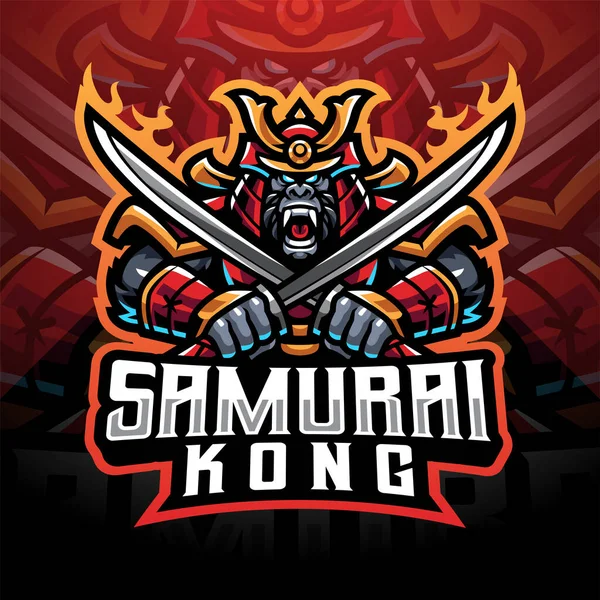 Samurai Kong Esport Maskot Logotyp — Stock vektor