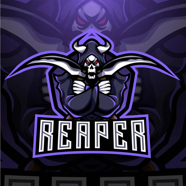 Reaper Esport Mascote Logotipo Design —  Vetores de Stock