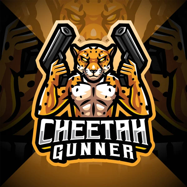 Cheetah Gunner Esport Λογότυπο Μασκότ — Διανυσματικό Αρχείο