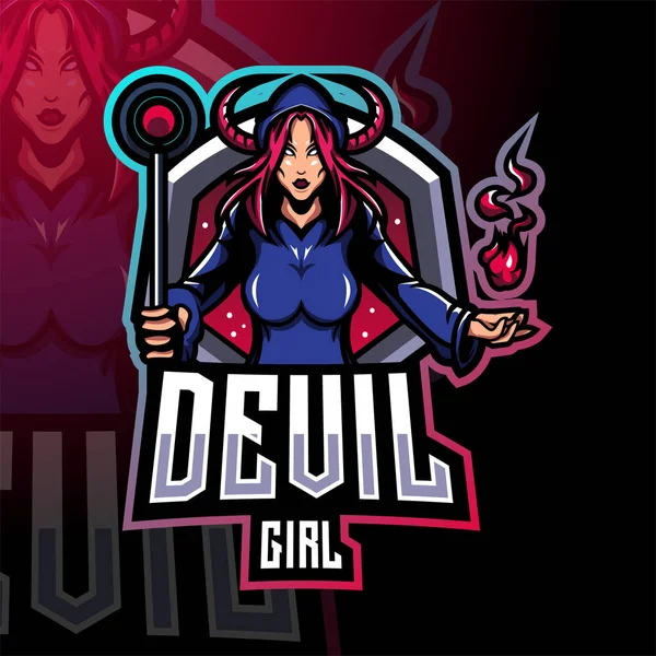 Devil Girl Esport Disegno Logo Della Mascotte — Vettoriale Stock