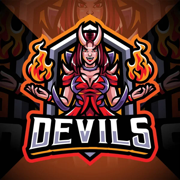 Devils Girl Esport Disegno Logo Della Mascotte — Vettoriale Stock