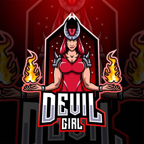 Devil Girl Esport Disegno Logo Della Mascotte — Vettoriale Stock