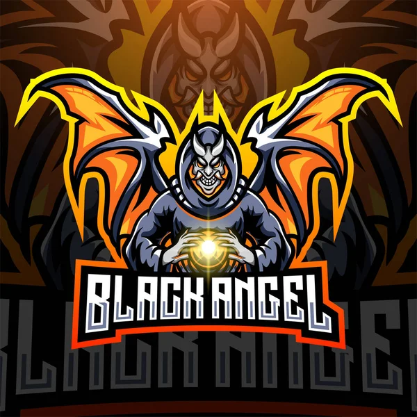 Μαύρο Άγγελος Esport Σχεδιασμό Λογότυπο Μασκότ — Διανυσματικό Αρχείο