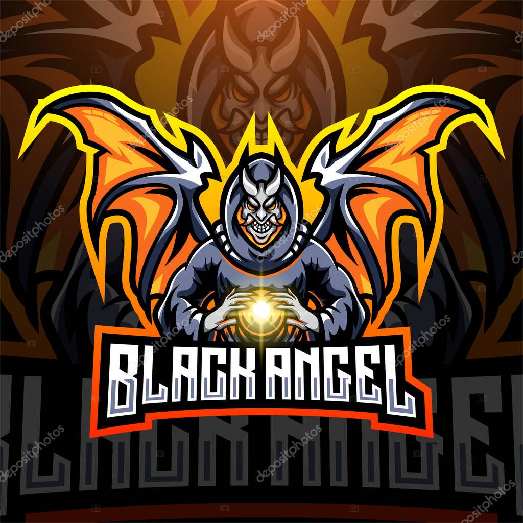 Black angel esport mascot logo design