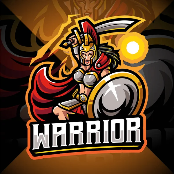 Mujer Warrior Esport Mascot Logo Design — Vector de stock