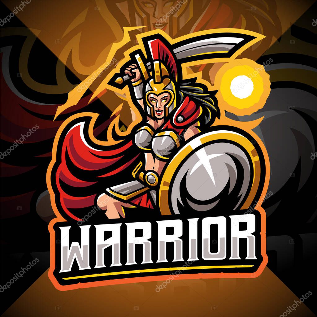 Women warrior esport mascot logo design