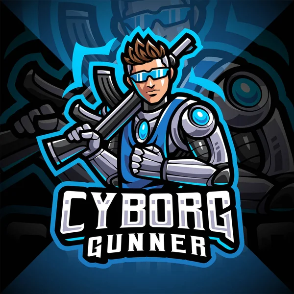 Cyborg Artilheiros Esport Mascote Logotipo Design — Vetor de Stock