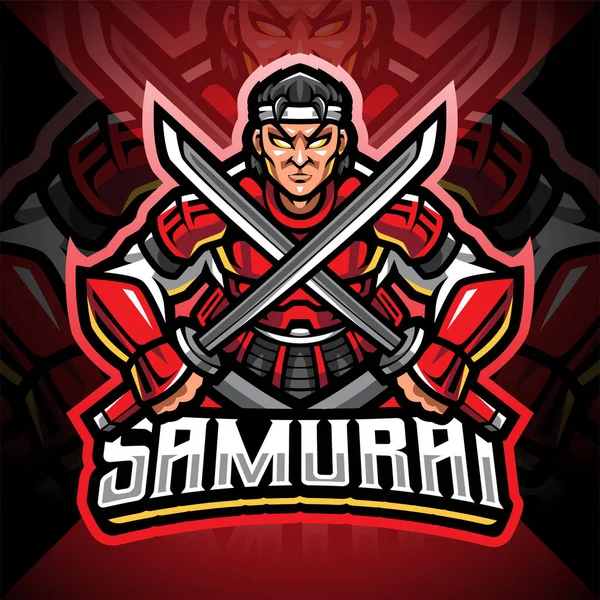 Samuraj Esport Maskot Logo Design — Stockový vektor