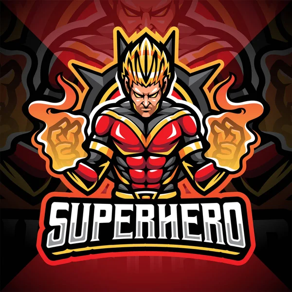 Superheld Esport Mascotte Logo Ontwerp — Stockvector