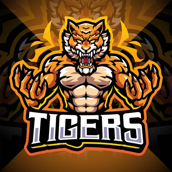 Tigres Esport Mascota Logo Design — Vector de stock