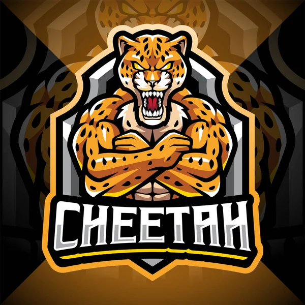 Cheetah Esport Mascota Logo Design — Vector de stock