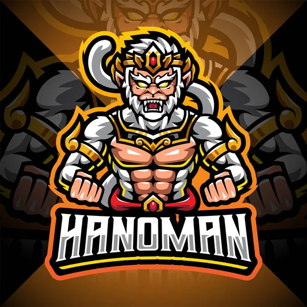 Hanoman Esport Mascota Logo Design — Vector de stock