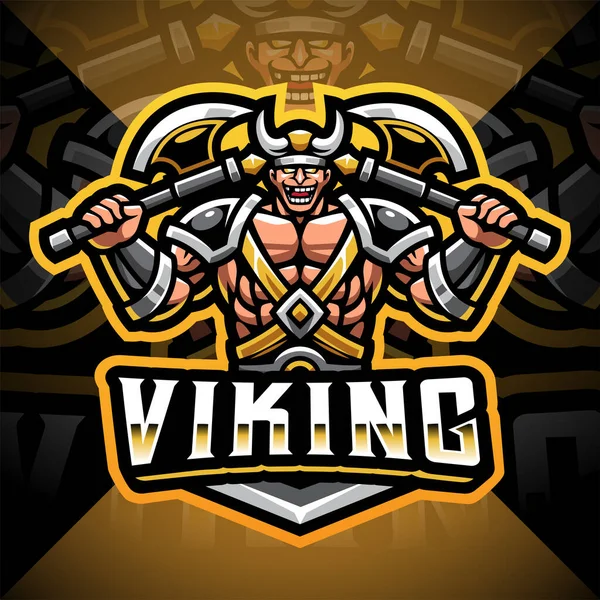 Viking Σχεδιασμό Λογότυπο Μασκότ Τυχερών Παιχνιδιών Κρατώντας Τσεκούρι — Διανυσματικό Αρχείο