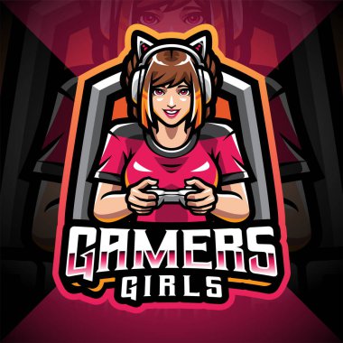 Oyuncu kızlar esport maskotu logosu