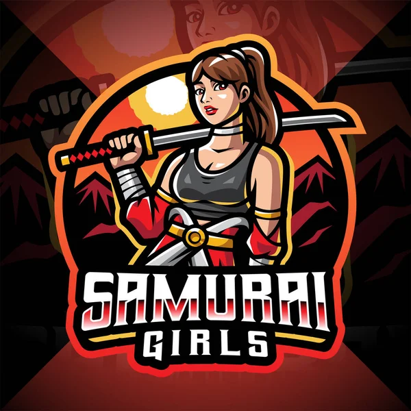 Samurai Girls Esport Mascot Logo Design — 스톡 벡터