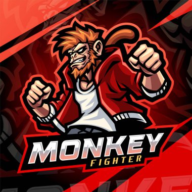 Maymun dövüşçüsü esport maskot logosu tasarımı