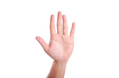 Hand raised up isolated on white background. Raise your hand to vote or comment.  clipart