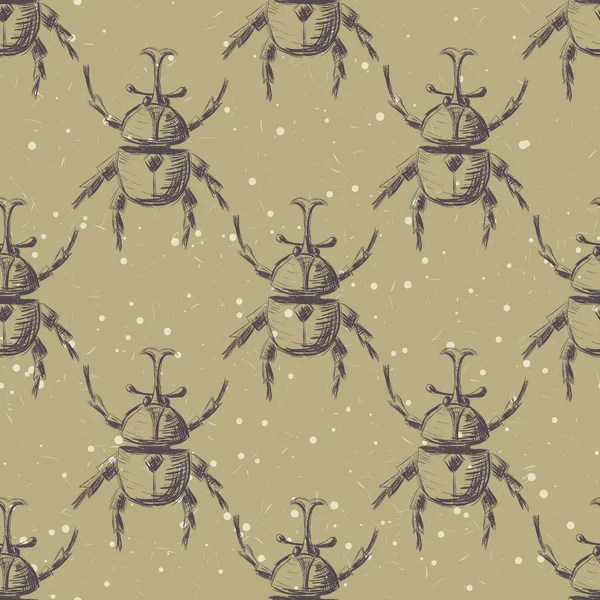 Dibujado a mano escarabajos patrón sin costura — Archivo Imágenes Vectoriales