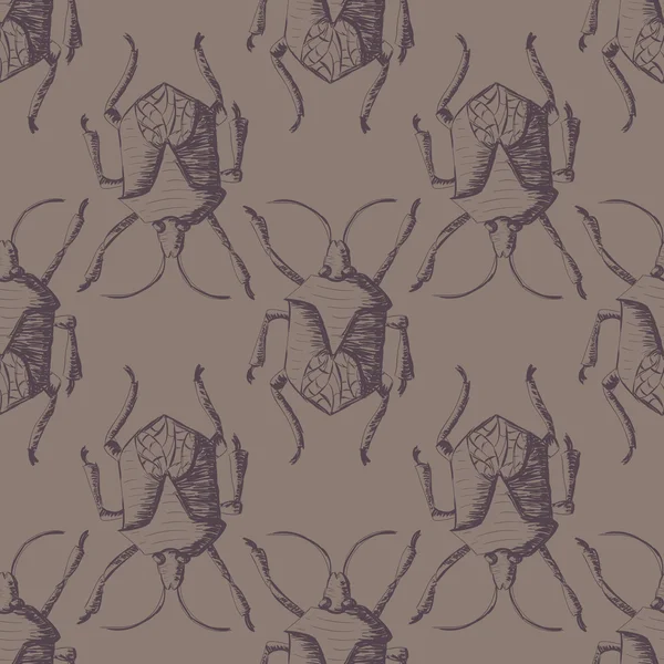 Hand drawn Sketch Beetles Seamless Pattern — Stock Vector