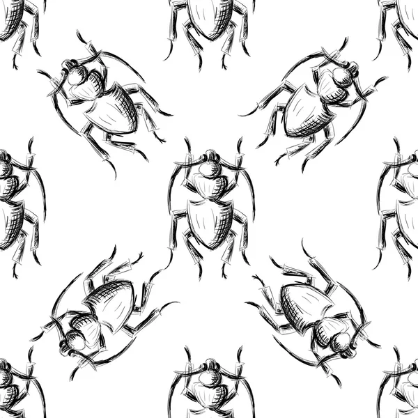Dibujado a mano escarabajos patrón sin costura — Vector de stock