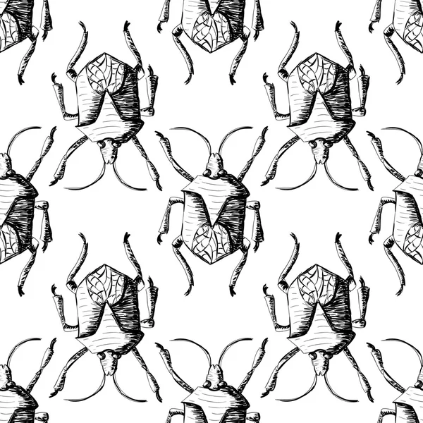 手描きスケッチのカブトムシのシームレス パターン — ストックベクタ