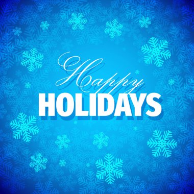 Kar Taneleri illüstrasyonlu Mutlu Bayramlar Mavi Arkaplan