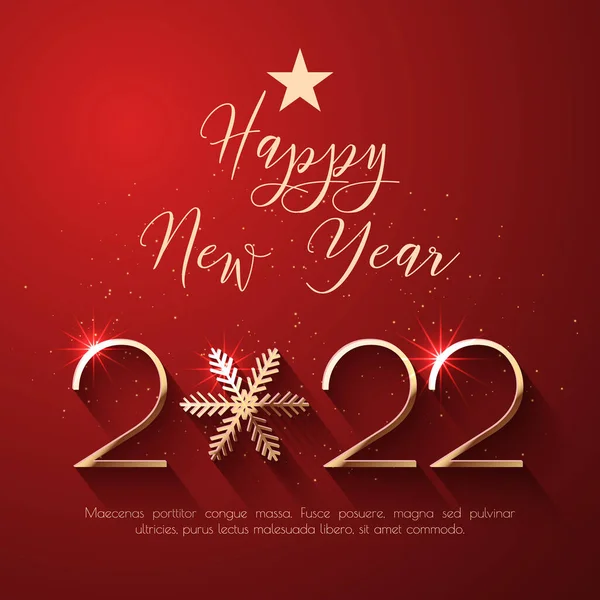 Новым 2022 Годом Красный Вектор Поздравления Золотыми Цифрами Снежинкой — стоковое фото