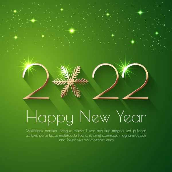 新年快乐2022年的文字设计 带有金色数字和雪花的矢量问候语 — 图库照片#