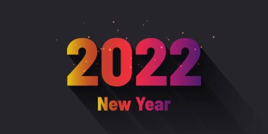 2022, siyah arkaplan üzerine yeni yıl gradyan metin tasarımı. Renkli numaralarla vektör karşılama illüstrasyonuName