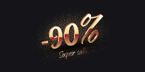 Percent Salling Background Golden Shiny Numbers Black Super Sale Text — Stock Vector