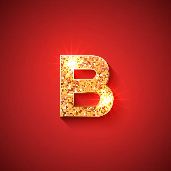 Glühender Goldener Buchstabe Auf Rotem Hintergrund Englisches Alphabet Zur Dekoration — Stockvektor
