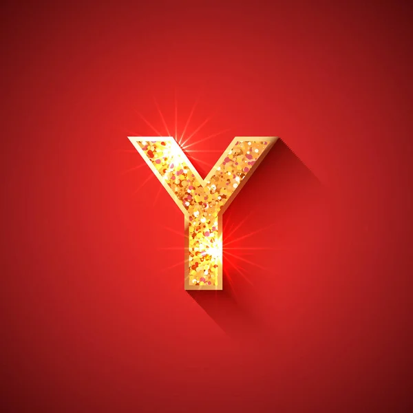 Glödande Gyllene Bokstav Röd Färgad Bakgrund Engelskt Alfabet För Dekoration — Stock vektor