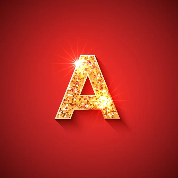 Glühender Goldener Buchstabe Auf Rotem Hintergrund Englisches Alphabet Zur Dekoration — Stockvektor