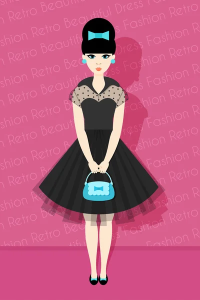 Pretty Retro Girl in Flat Style — Stock Vector